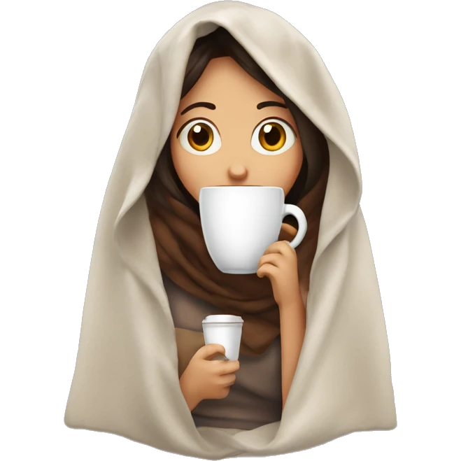 Brunet girl inside a blanket sipping coffee glasala oval emoji