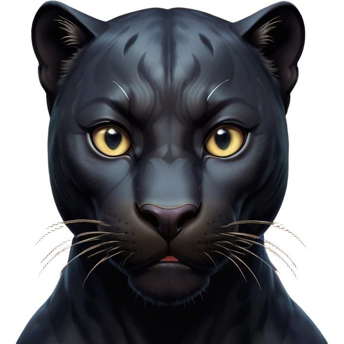 Cinematic Comical black Panther Portrait Emoji, Head tilted dramatically with an exaggeratedly shocked expression, featuring a sleek, muscular body with wide, comically expressive eyes full of humorous disbelief, Simplified yet hilariously expressive features, highly detailed, glowing with a slightly sassy dark glow, high shine, dramatic yet playful, stylized with an air of quirky feline attitude, soft glowing outline, capturing the essence of a meme-worthy black Panther that looks ready to side-eye its way into viral fame! emoji