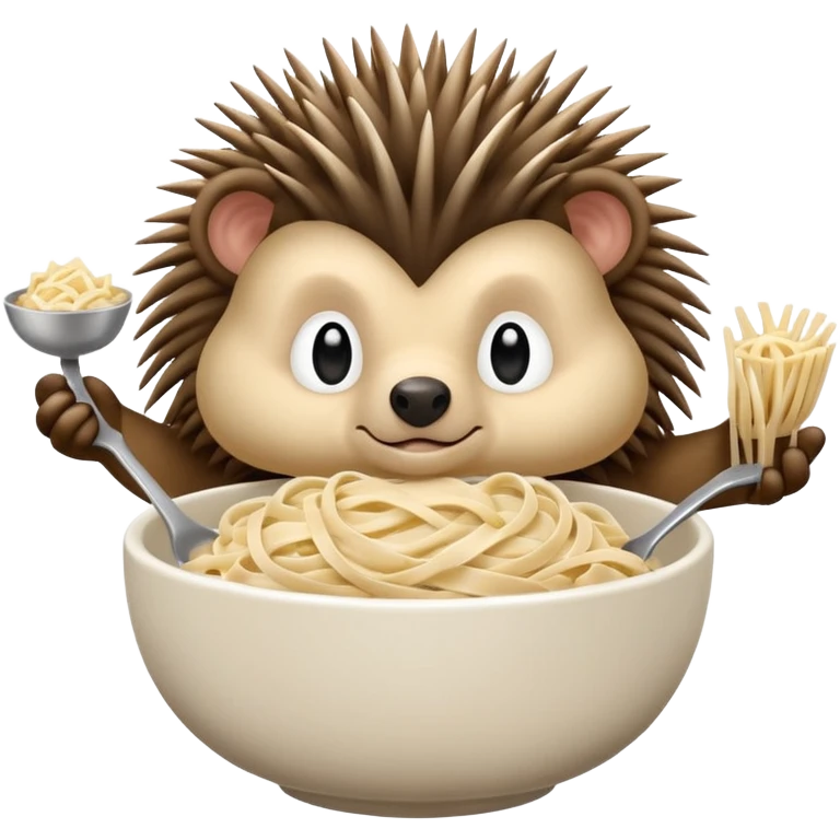 Porcupine holding bowl of fettuccine Alfredo  emoji