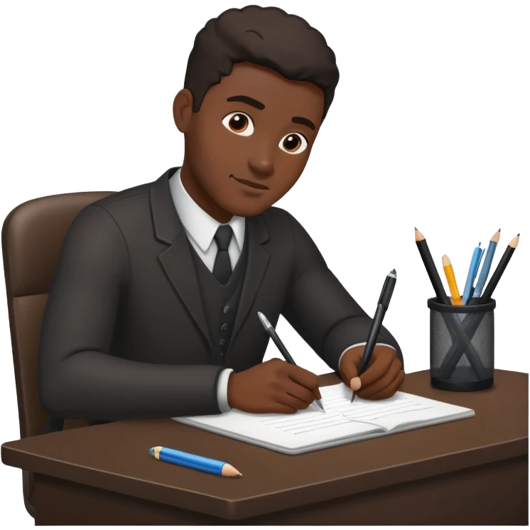 black man writing at a desk emoji