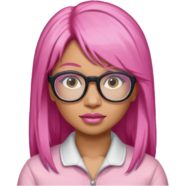 Rapper Nicki Minaj pink hair wear glasses emoji