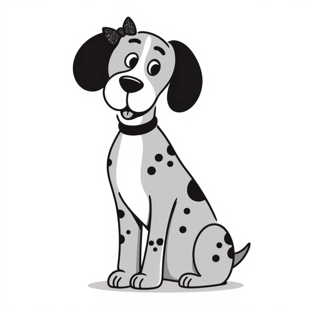 Blue Great Dane with a sparkly bow on its ear, hand-drawn cute style emoji