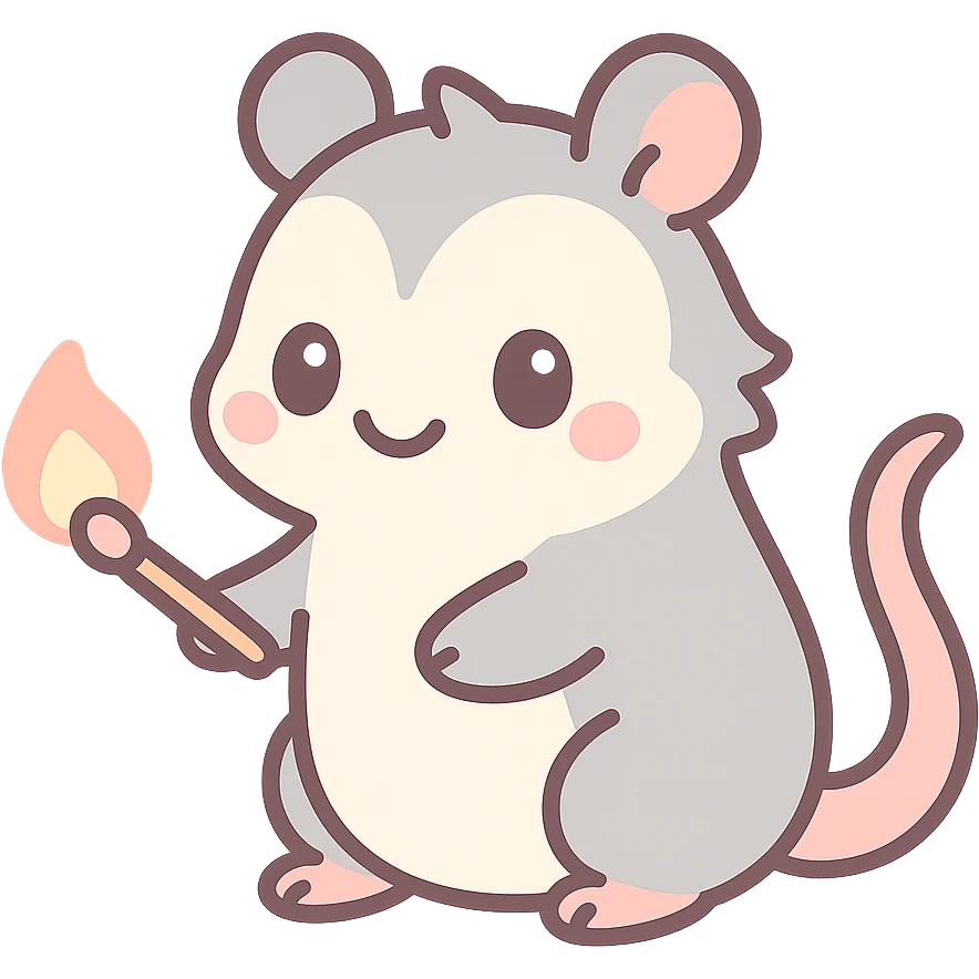possum lighting something on fire, kawaii style, no background emoji