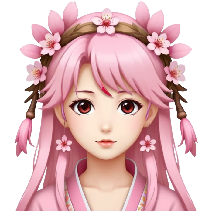 A Gorgeous Beautiful Anime Lady with a Sakura Cherry Blossom Headdress and Pretty Hair  emoji
