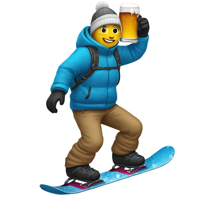 Snowboarding while drinking a beer emoji