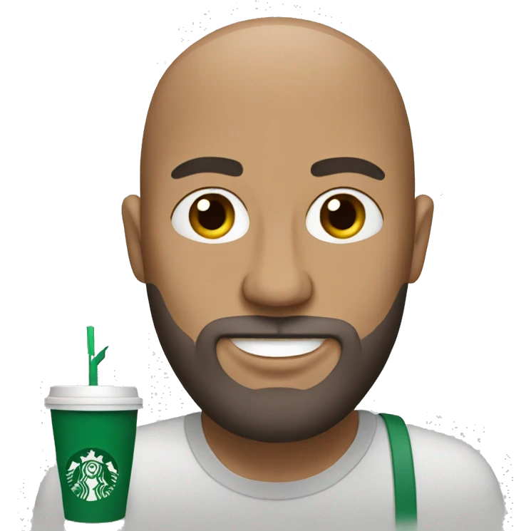 Bald bearded man drinking Starbucks emoji