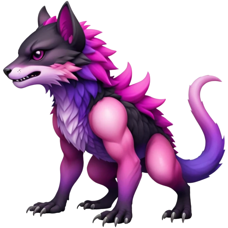 Cool Edgy Black-pink-purple-gradient badass Fionbri-Vernid-Trico-animal-creature full bodyd emoji
