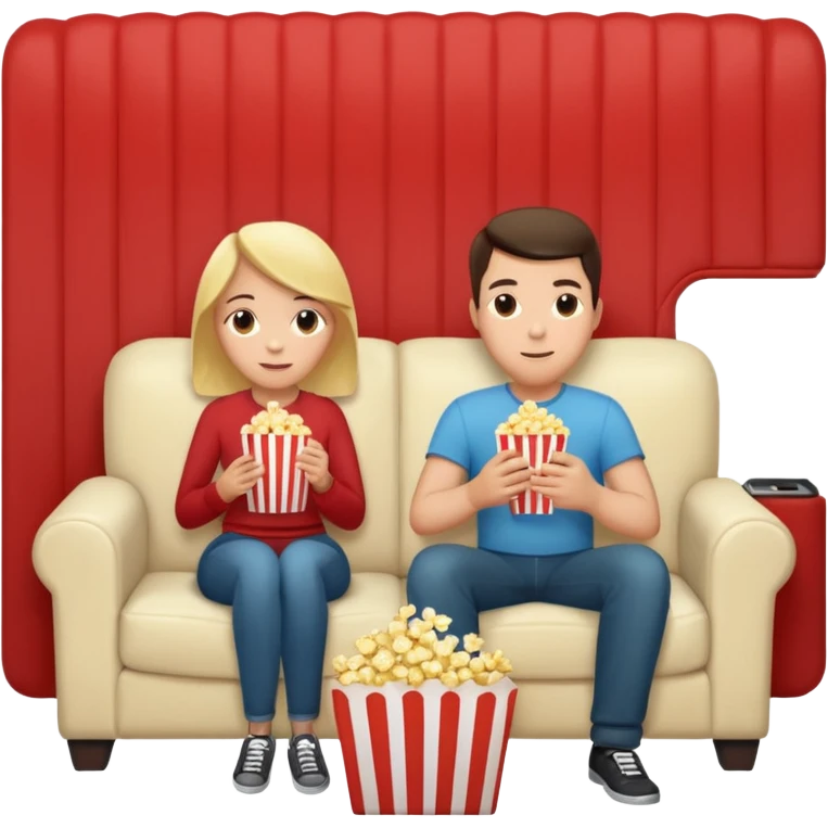 Crea un emoji dove un uomo e una donna mangiano i pop corn su un divano e guardano la tv, nella tv ci deve essere scritto netflix emoji