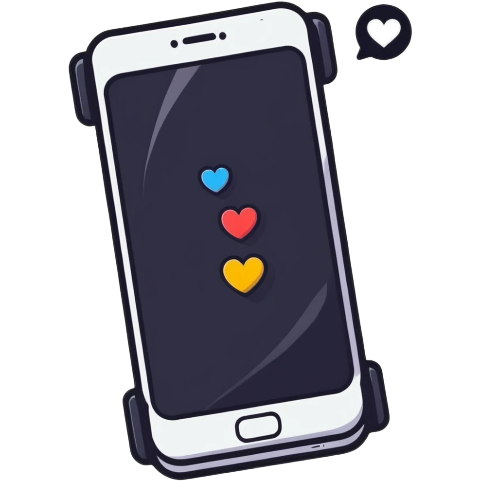 Smartphone with social media notifications and hearts floating emoji