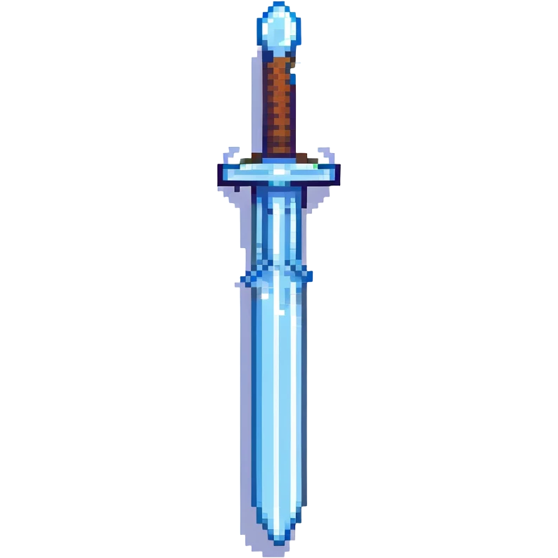 diamond sword, pixel art style, inspired by classic video games, blue and silver colors, simple and blocky emoji