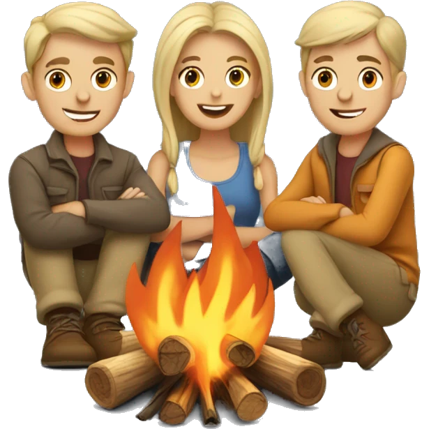 campfire with 3 white people around it emoji