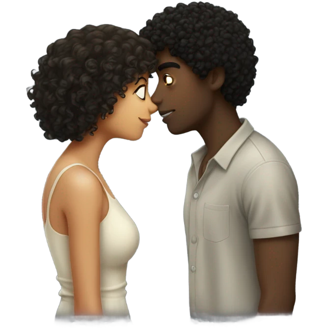 curly hair girl kissing black hair guy emoji