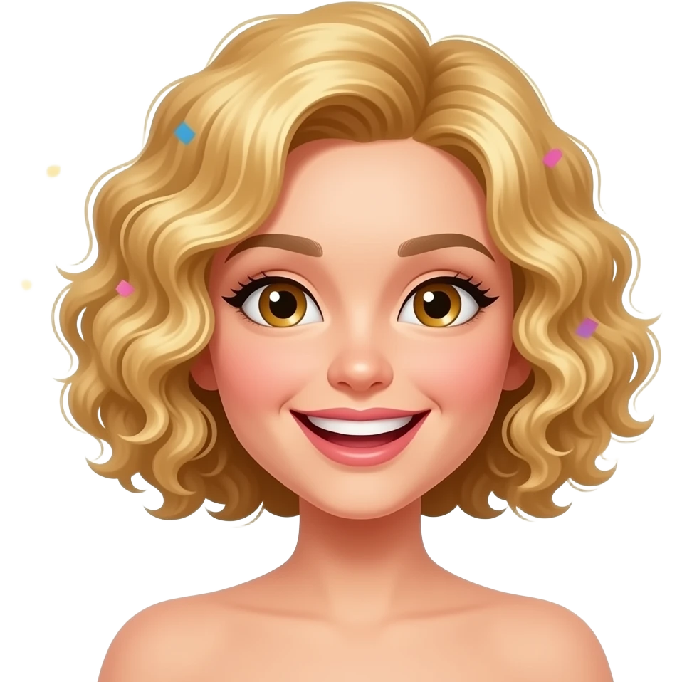 blonde tight curly hair in a short bob happy new year fireworks and streamers emoji