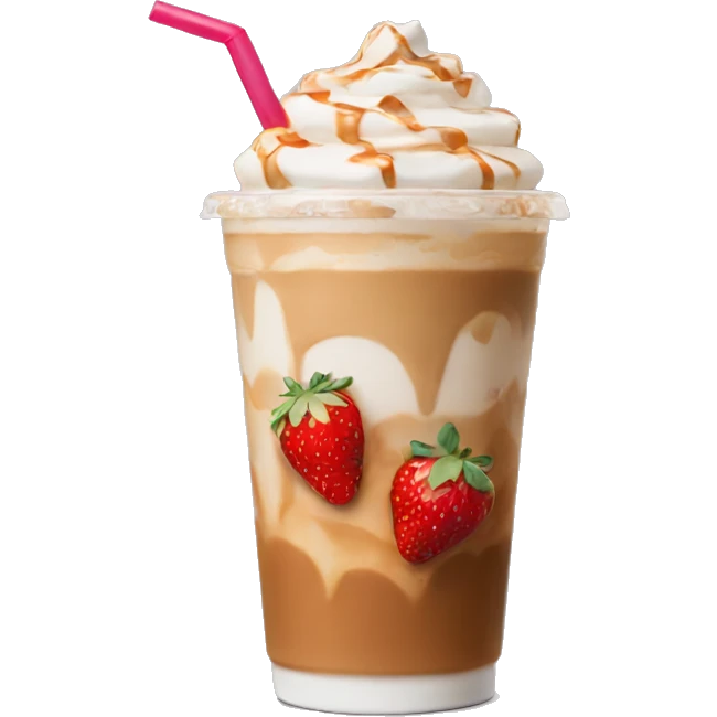 Iced caramel latte with strawberry on top emoji