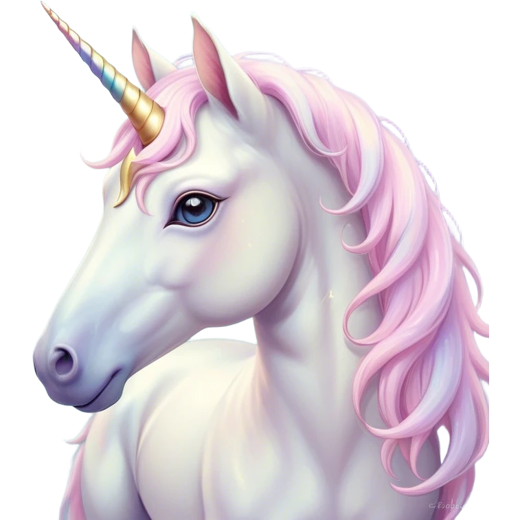Beautiful and Majestic Unicorn Pony Portrait Emoji, Head and body radiating gentle magic with a soft pastel color, a delicately sparkling horn and eyes gently closed in peaceful wonder, Simplified yet exquisitely endearing features, highly detailed, glowing with a soft, ethereal light, high shine, serene and utterly majestic, stylized with an air of fairy-tale regality, soft glowing outline, capturing the essence of a beautiful and majestic unicorn pony that embodies the enchanting spirit of a dream! emoji