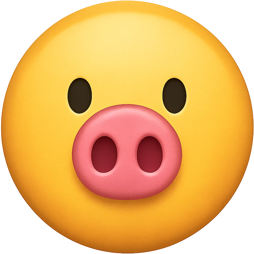 yellow face with pink pig nose emoji, digital illustration, no background emoji