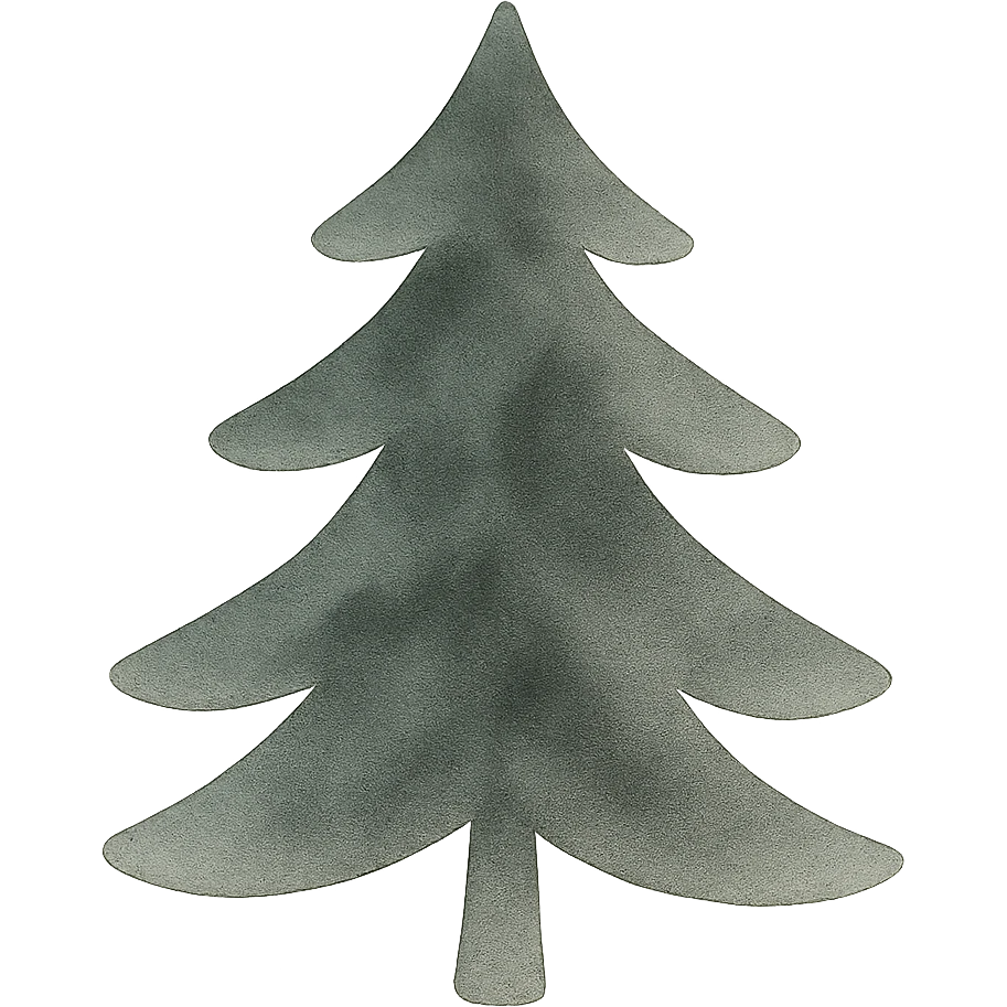 single simple evergreen tree in folk art style, dark neutral forest color tones, watercolor texture with outlines, suitable for favicon emoji