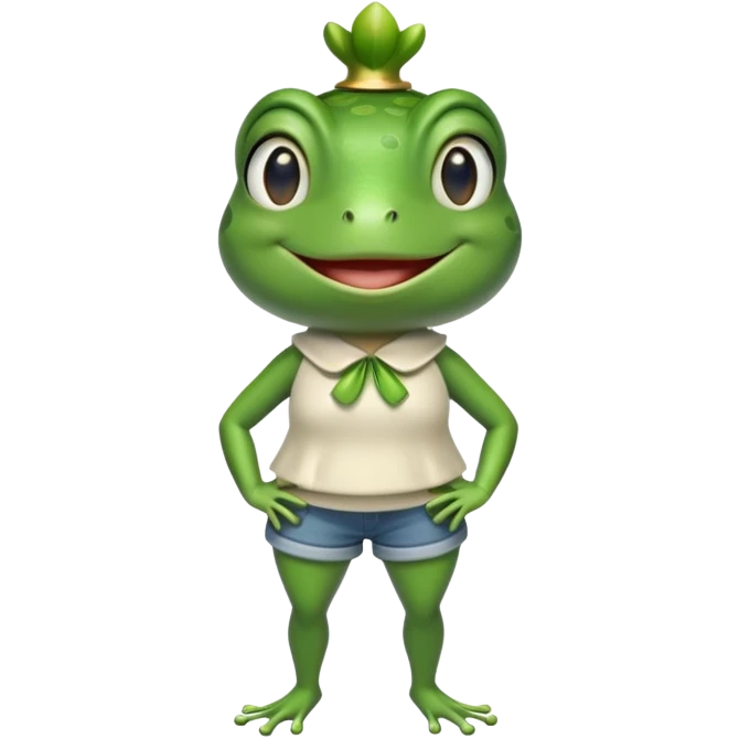 smiling female frog character in casual clothes upright pose emoji