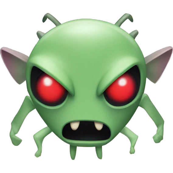 Invader Zim with alien shaped head and red eyes emoji
