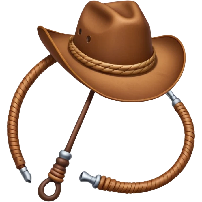 cowboy whip object icon, coiled leather whip, wooden handle, western style, 3D cartoon, mobile game icon style, centered, clean background, soft shadow, no text, no watermark
 emoji
