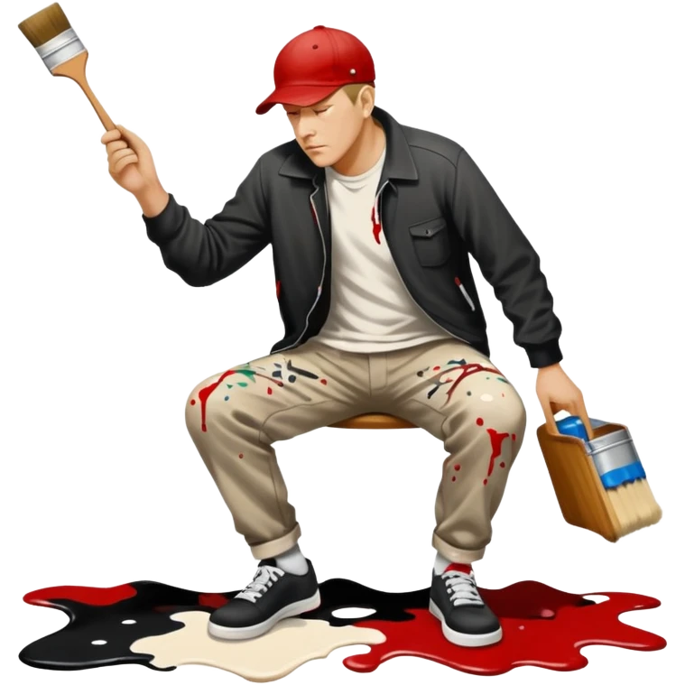 Jackson pollock the abstract artist flicking black white and red paint from a brush onto a canvas at his feet emoji