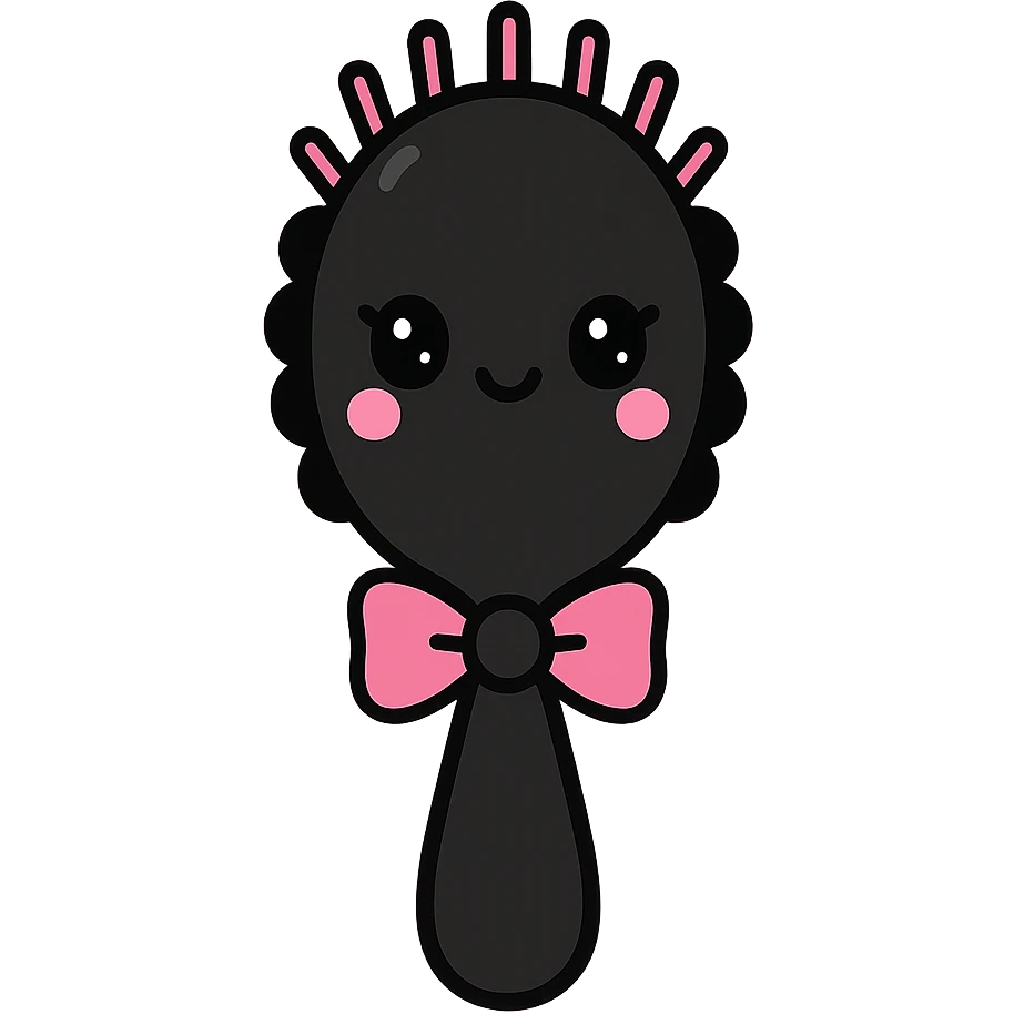 BLACKPINK-inspired gothic hairbrush, no hearts, cute and expressive, black and pink emoji