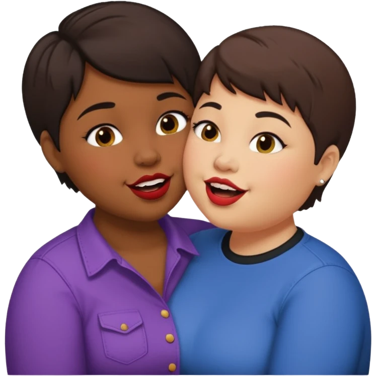 Chubby ugly lesbian with medium dark hair kissing tall butch lesbian with huge teeth and short hair emoji