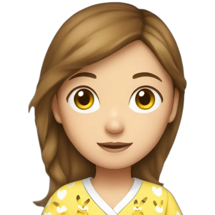 Brown hair white woman wearing pikachu pajama emoji