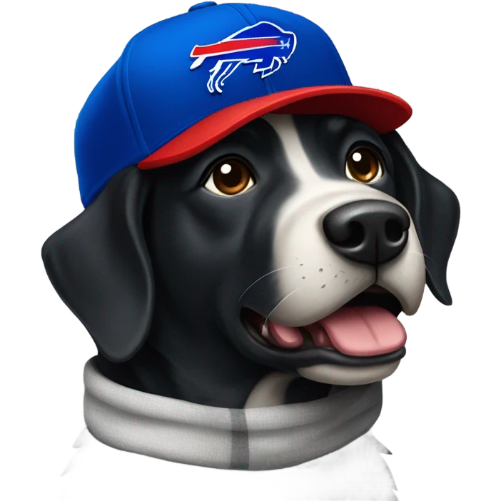 Black dog in buffalo bills hat emoji