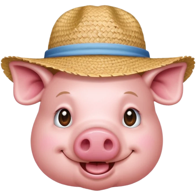 Farmer Pig – pink pig wearing straw hat and smiling emoji