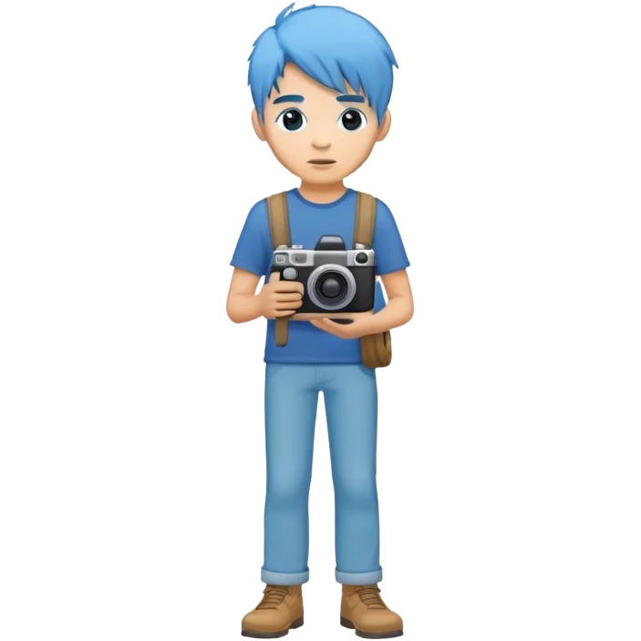 blue hair full body man with camera standing emoji