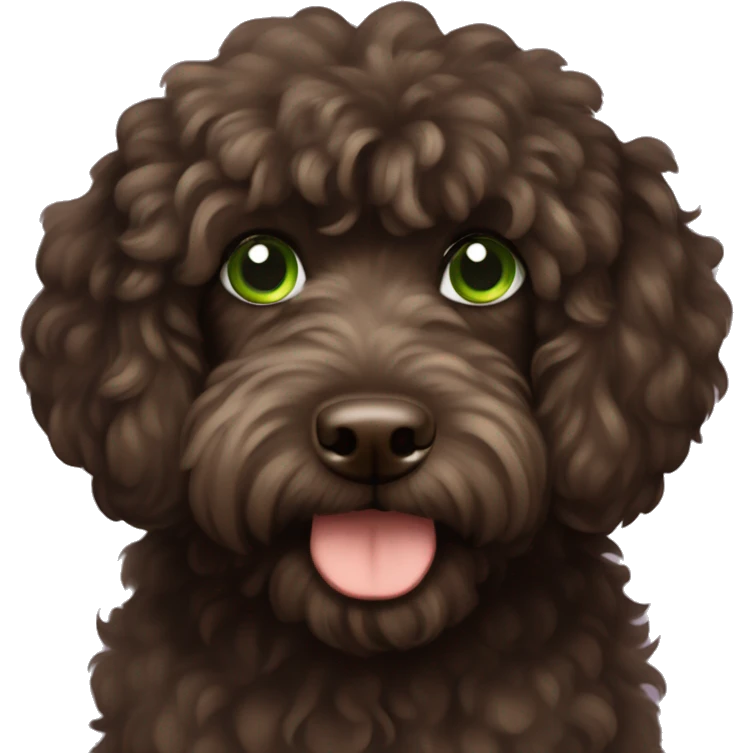 Dark Brown fluffy cockapoo with green eyes emoji