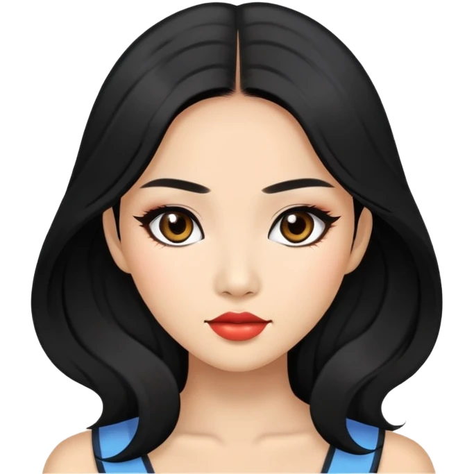 pretty east asian, black long hair baddie with makeup emoji