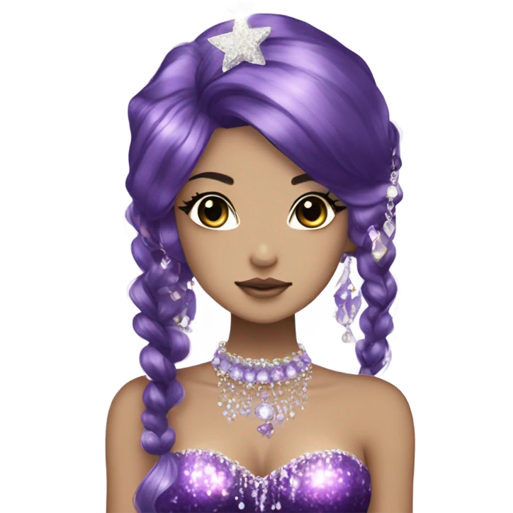 mermaid hime gyaru girl, dark purple hair, jewerly emoji