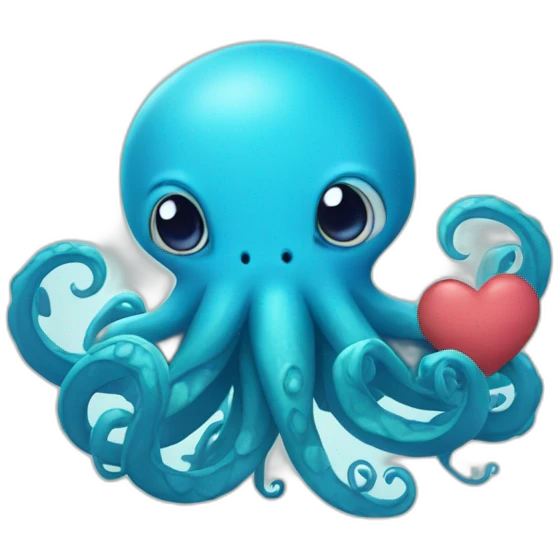 cute blue kraken with adorable face with huge hearts emoji