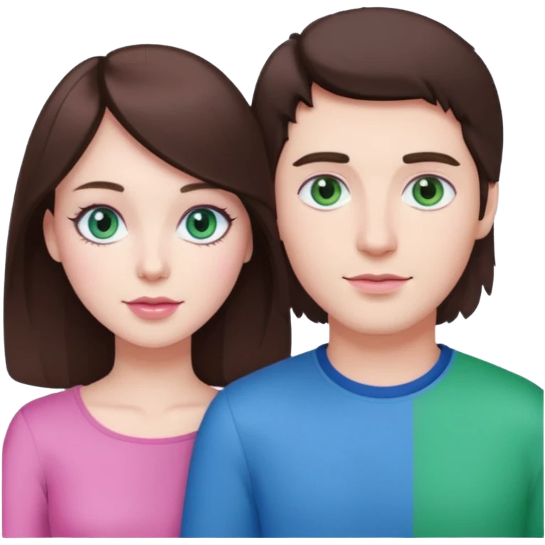 pink polaroid photo of a couple thats white with brunette hair blue and green eyes emoji