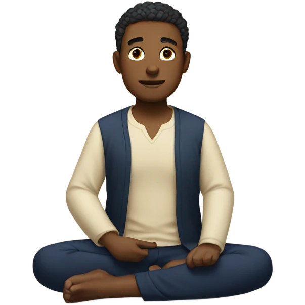 man meditating sitting down with cream shirt and navy blue pants emoji
