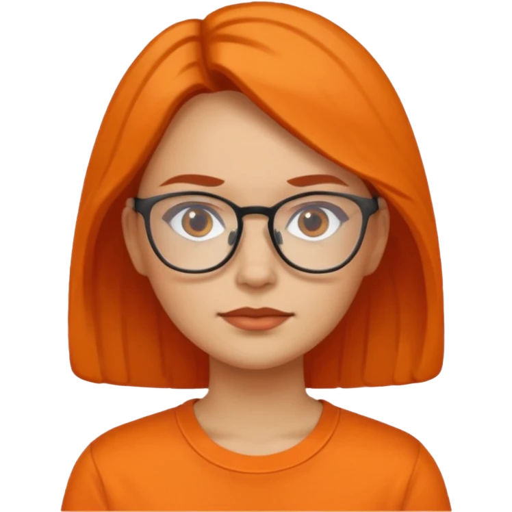 woman with glasses and orange shirt not smiling emoji