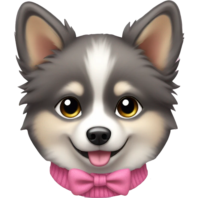 Pomsky wearing a pink bow and a pink sweater emoji