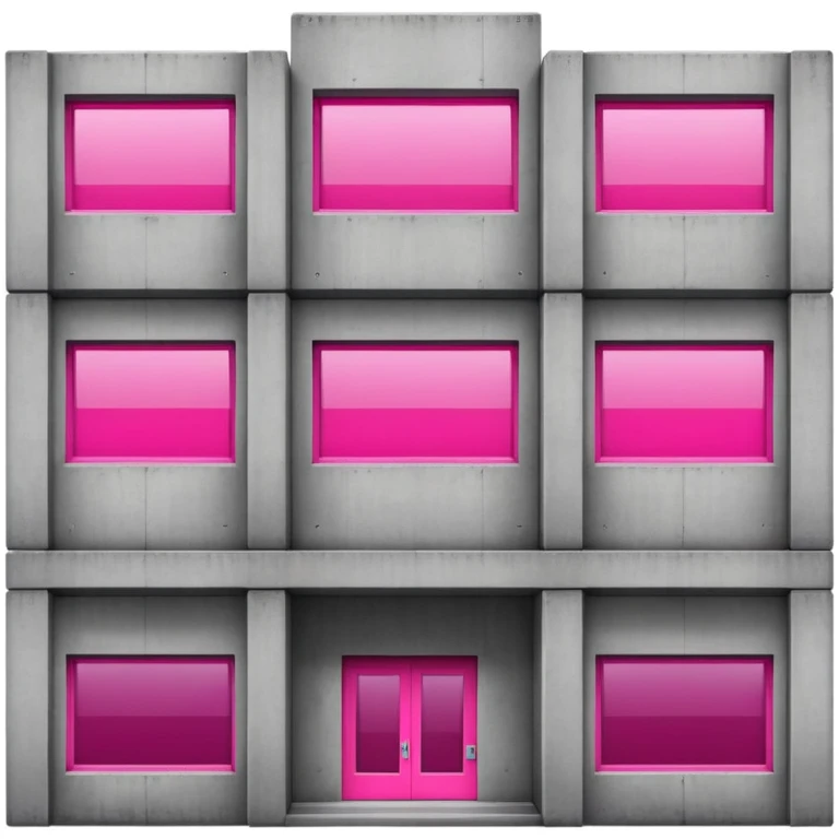 Wide brutalist concrete building with a central bright pink window surrounded by multiple regular windows emoji