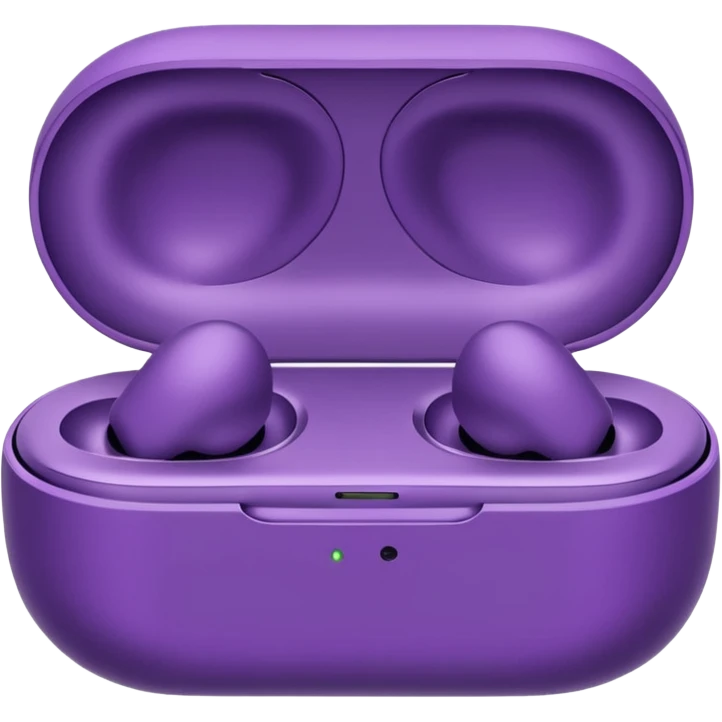 Purple wireless earbuds that wrap over the ear emoji