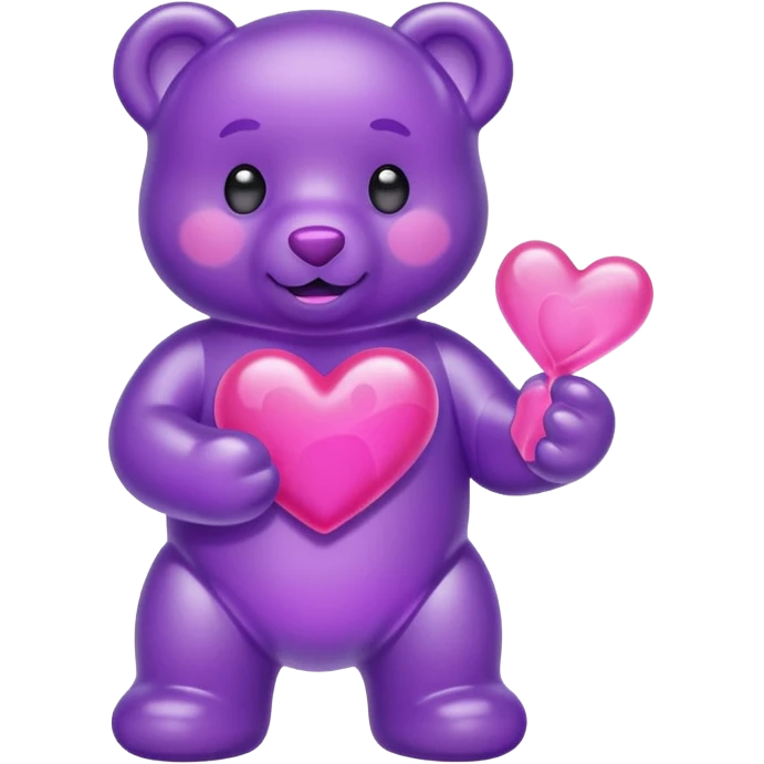Gummy beart morado agarrando un corazón rosa cute emoji