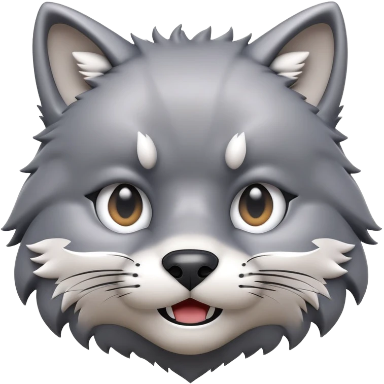 3D-style gray wolf or cat-like character emoji, WTF meme face, clean and glossy, inspired by TenSquared logo emoji