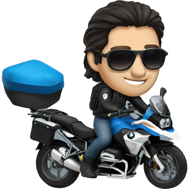 bmw gs 1250 male rider sunglases on bike dark hair blue eyes emoji