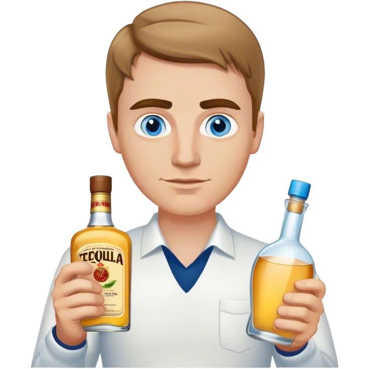 white guy light brown hair and eyebrows holding a bottle of tequila blue eyes  emoji