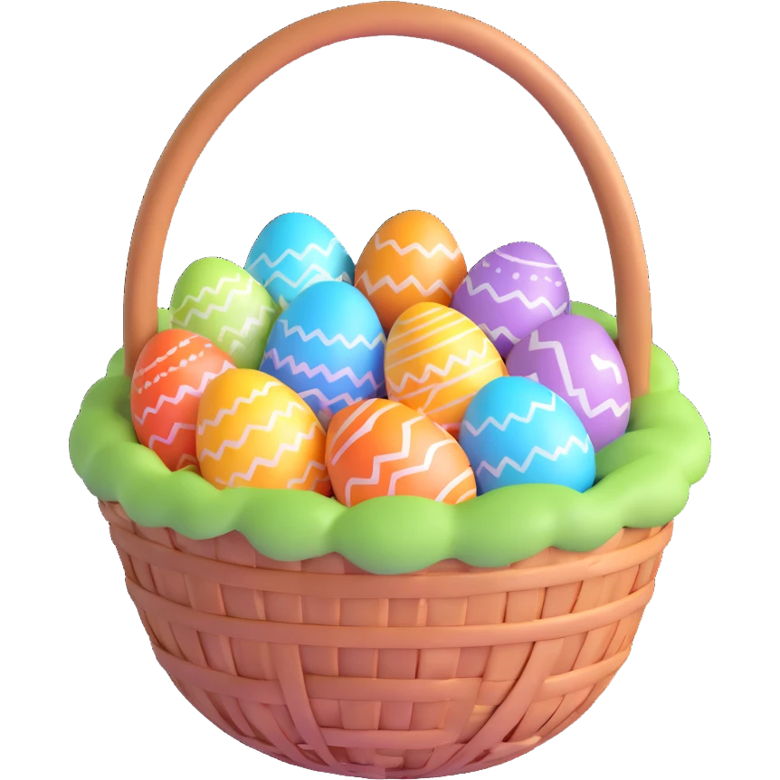 Easter basket filled with decorated eggs emoji