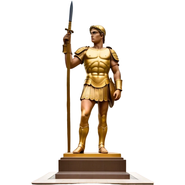 Cinematic Realistic Roman Soldier Statue at Botero Square Landmark Emoji, depicted as a striking, larger-than-life sculpture rendered with rich detail and dynamic, urban lighting. emoji