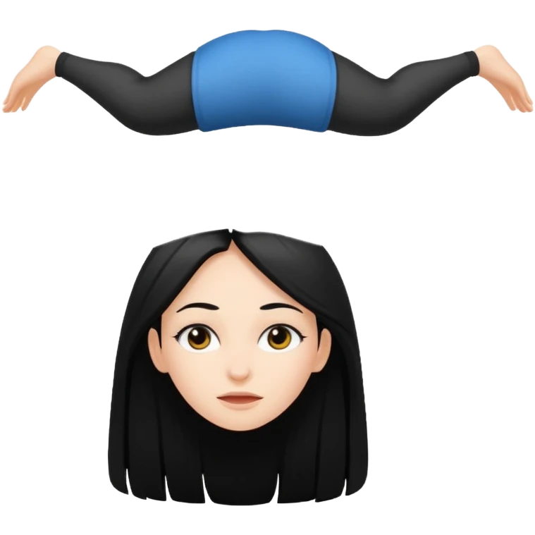 white girl with black long hair standing on her head emoji