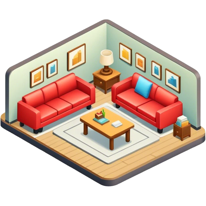 Isometric furniture factory with sofa sign emoji
