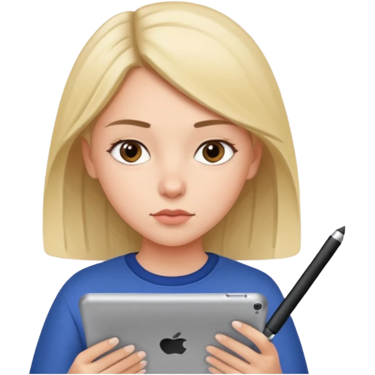 girl suing ipad with pen emoji
